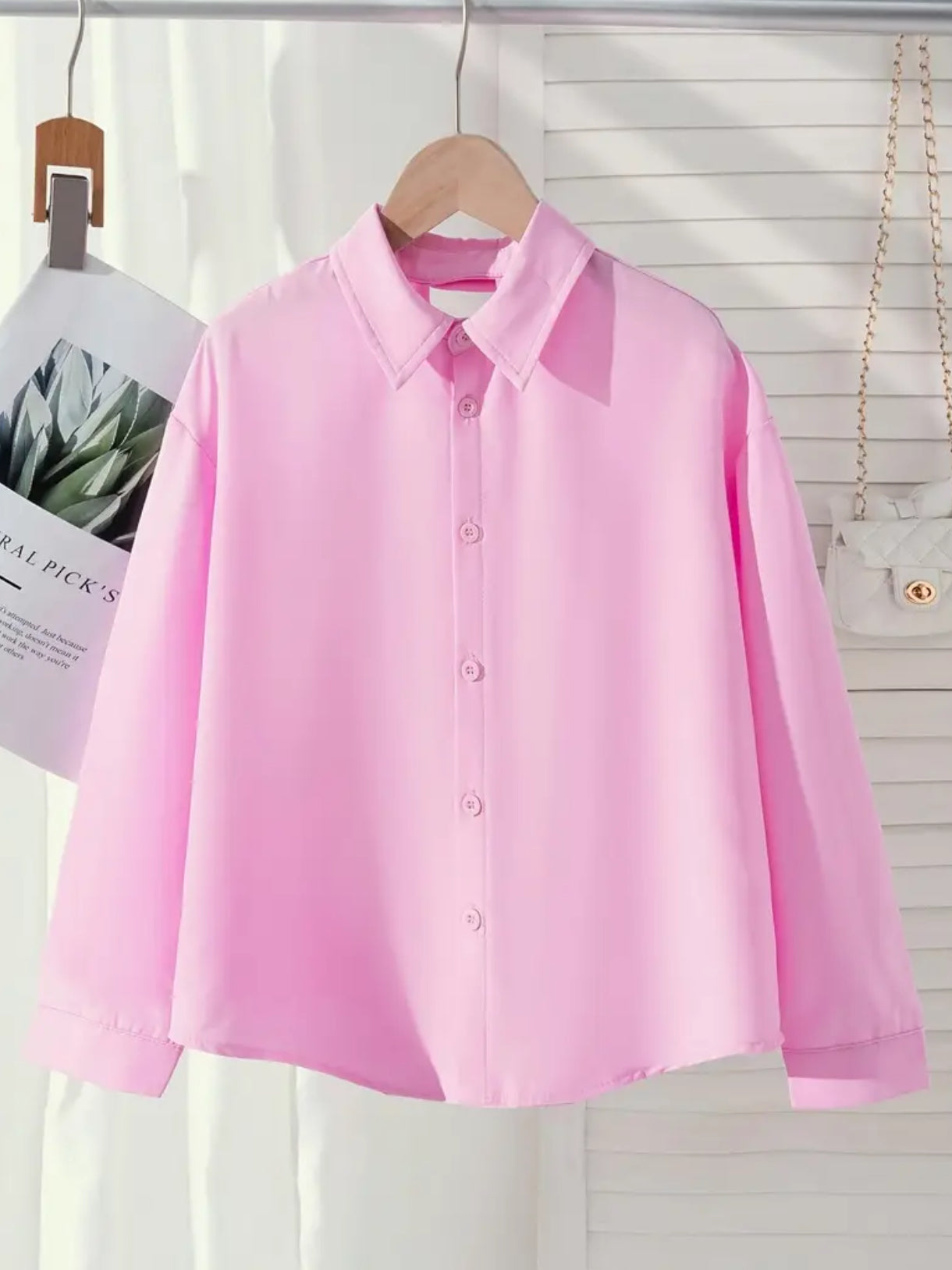 Girls' Long Sleeve Blouse with Hollow-Out Back & Decorative Bow 