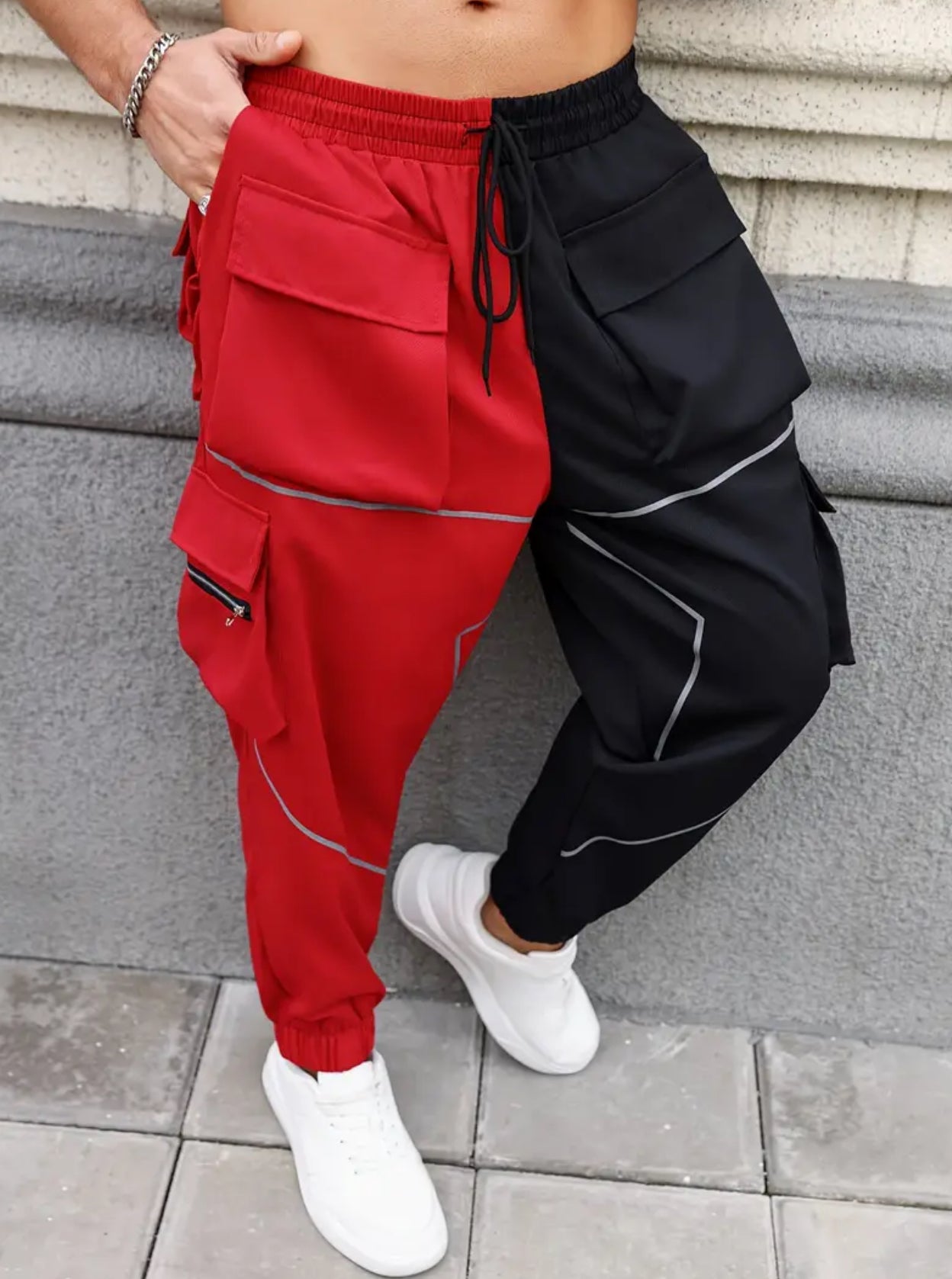 6XL Men’s Color Block Design Jogger Cargo Pants