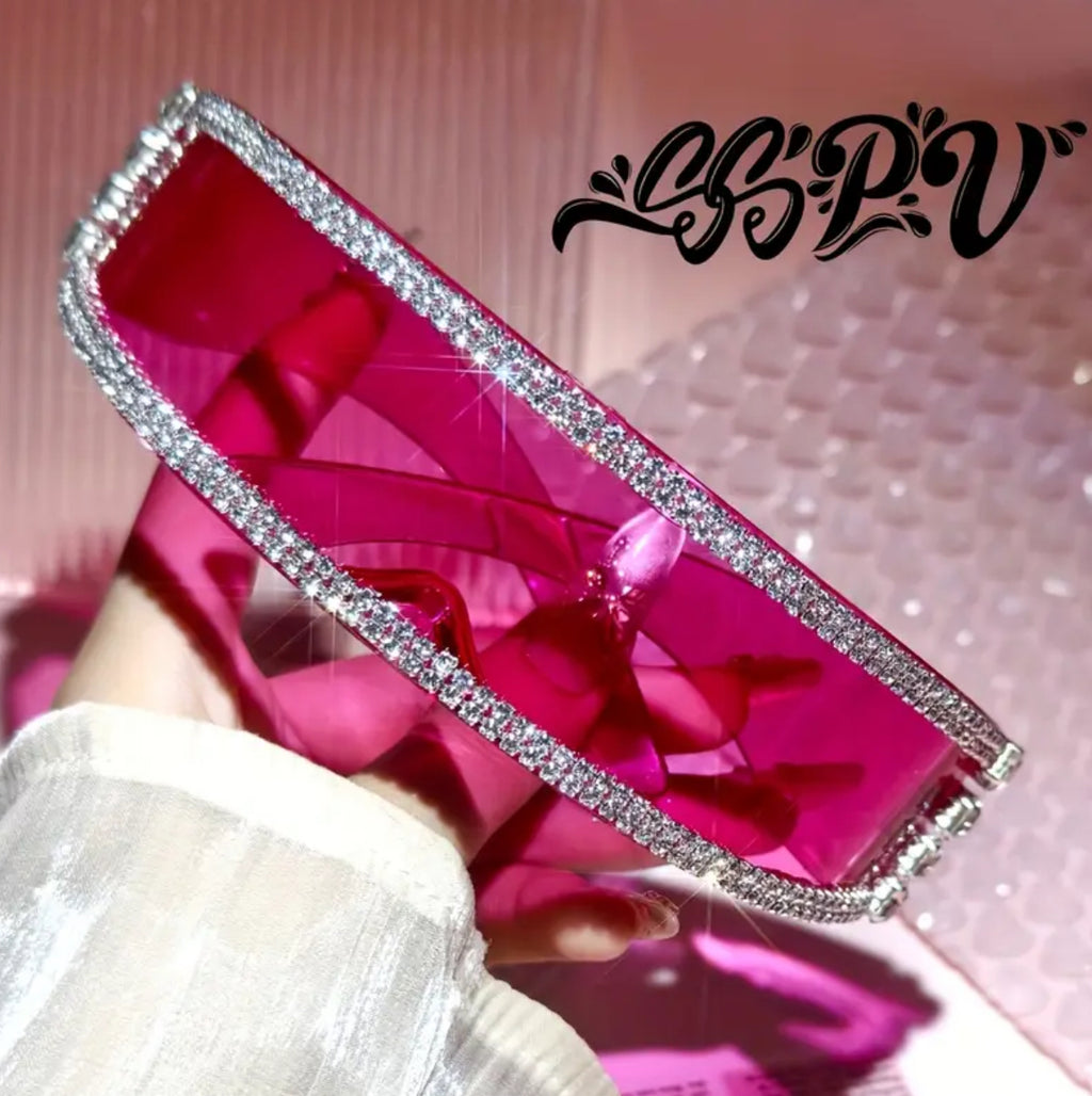 “Galaxy Barbie” Rose Pink Shiny Glasses + Water Crystal Frame