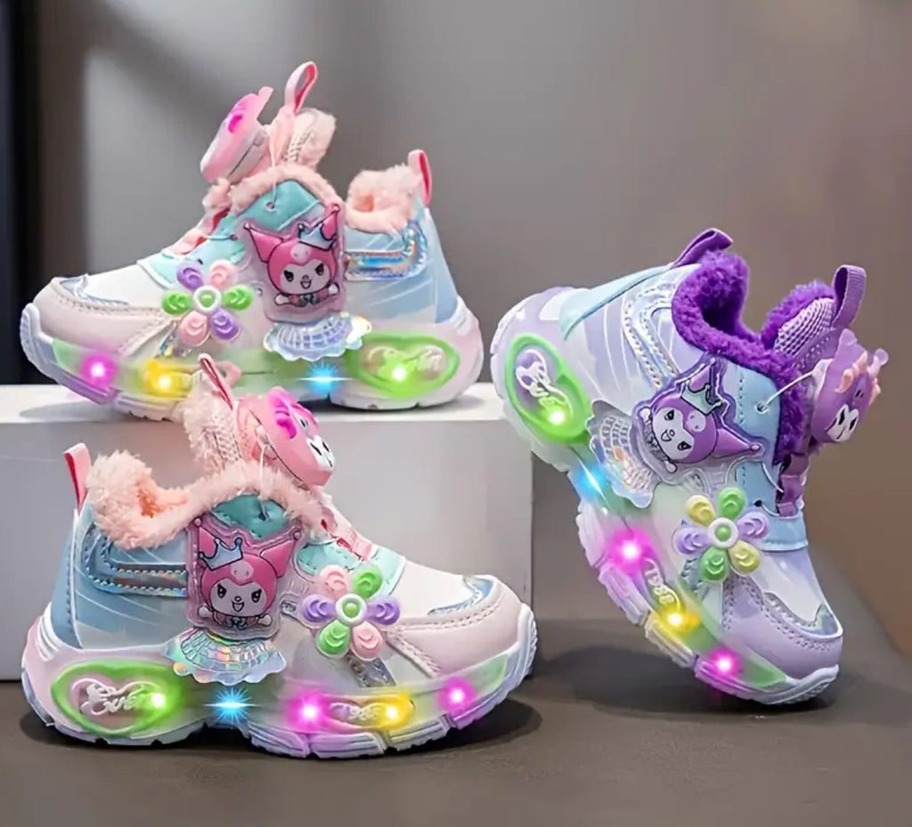 Girls Hello Kitty Glowing Lights Sneakers with  Rotating Lock Closure,