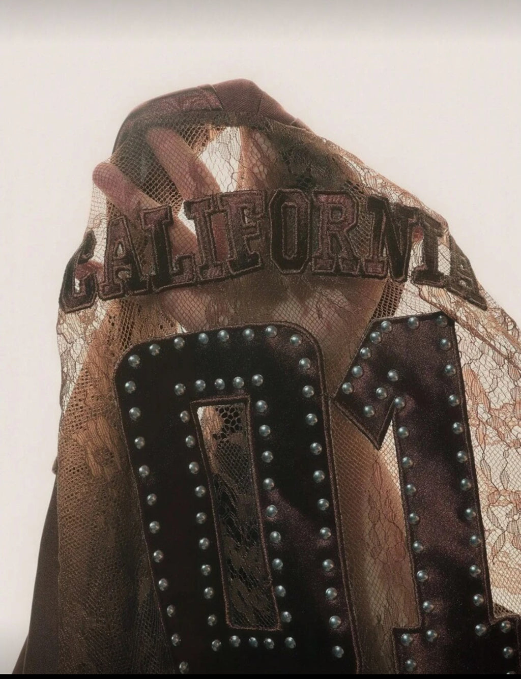 "CALIFORNIA 01" Posh Plus Oversized Studded Sheer Lace and Mesh Football Jersey