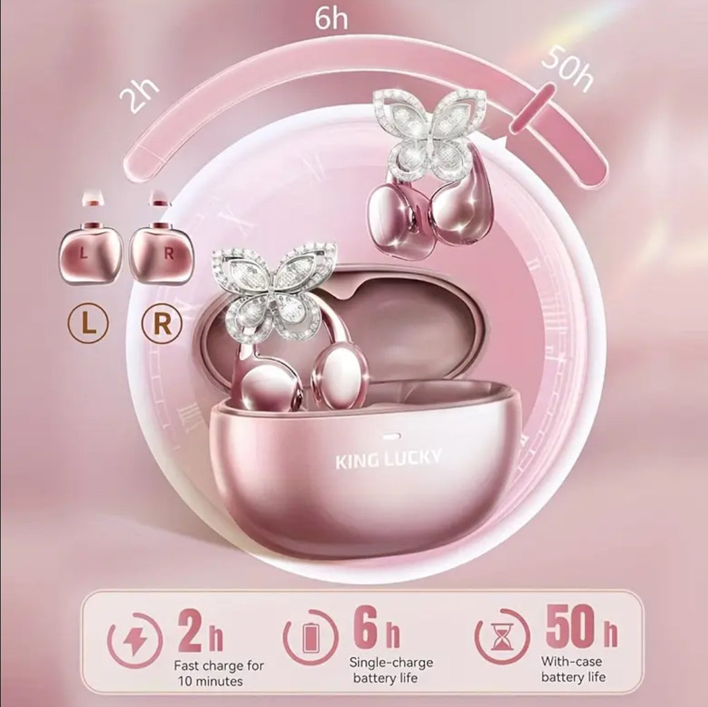 “Wireless Clip-on Earbuds” With Detachable Synthetic Gemstonestone Earrings