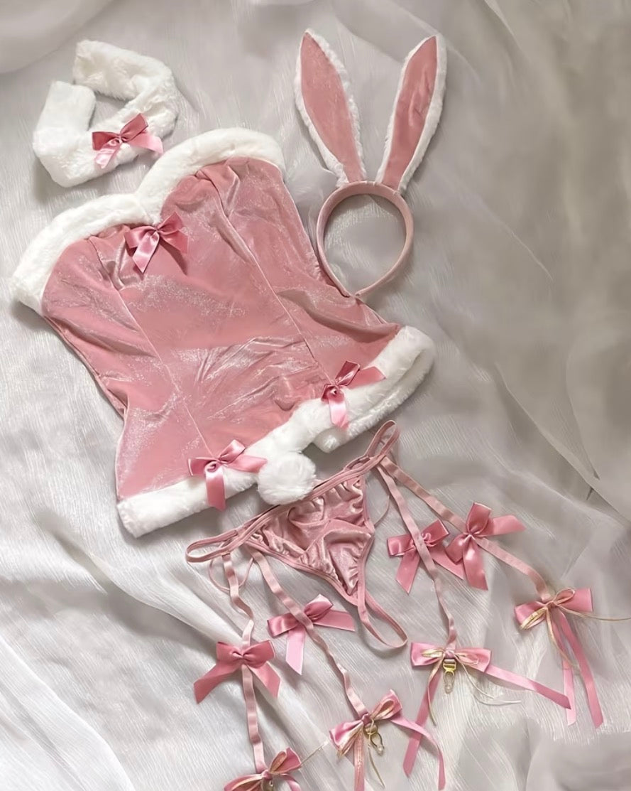 “Bunny”Cute and Sweet Rabbit Ears and Velvet Strapless Sexy Lingerie 