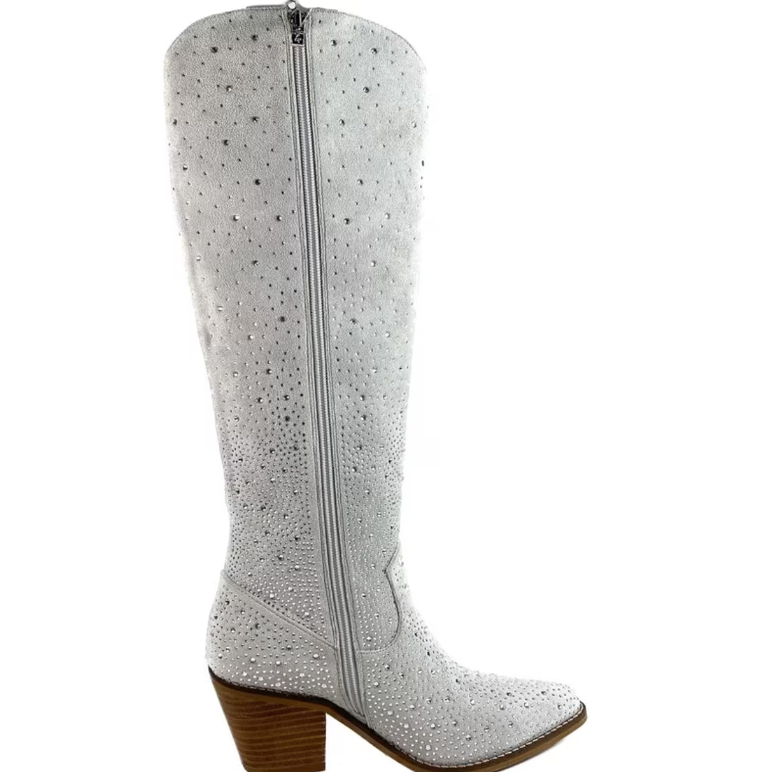 Crystal’s Encrusted Women's Western Cowboy Knee-High Boots + Side Zipper 