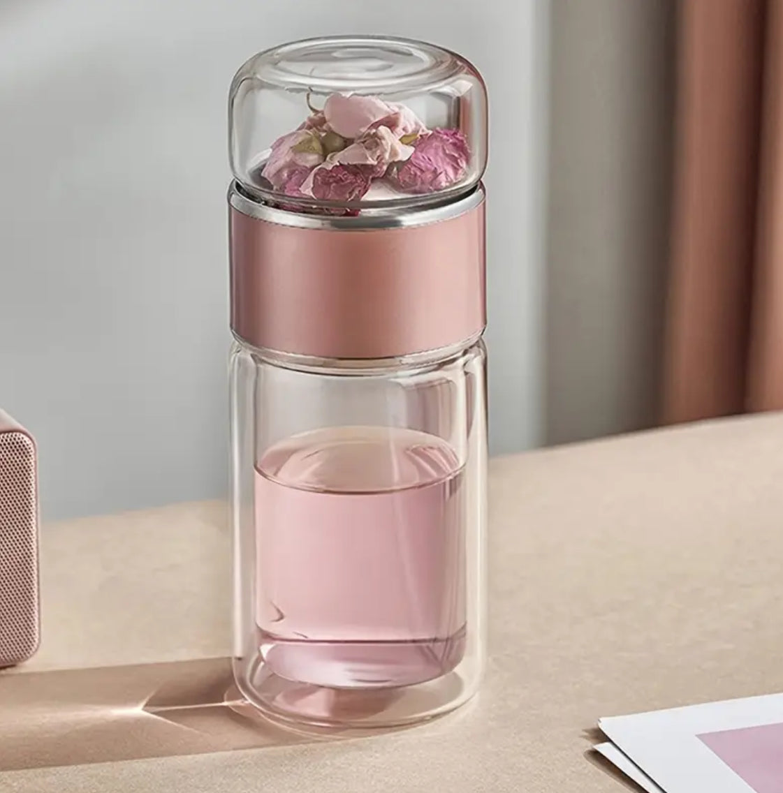 Double Walled Glass Tea Portable Bottle With Infuser |9.5 oz