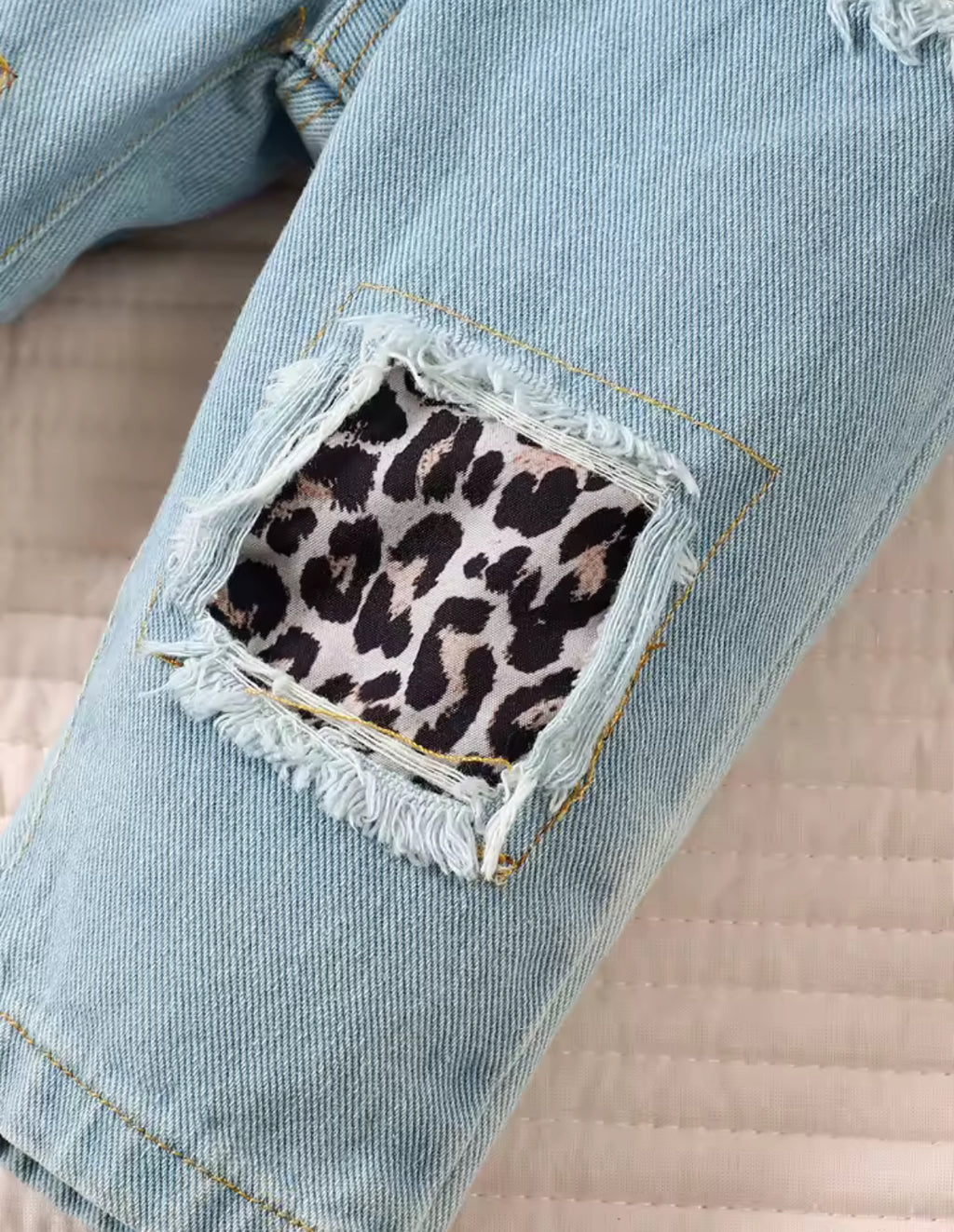 3Pcs Toddler Girl Set Leopard Bow Top+Blue jeans+Headband |  European and American Style 