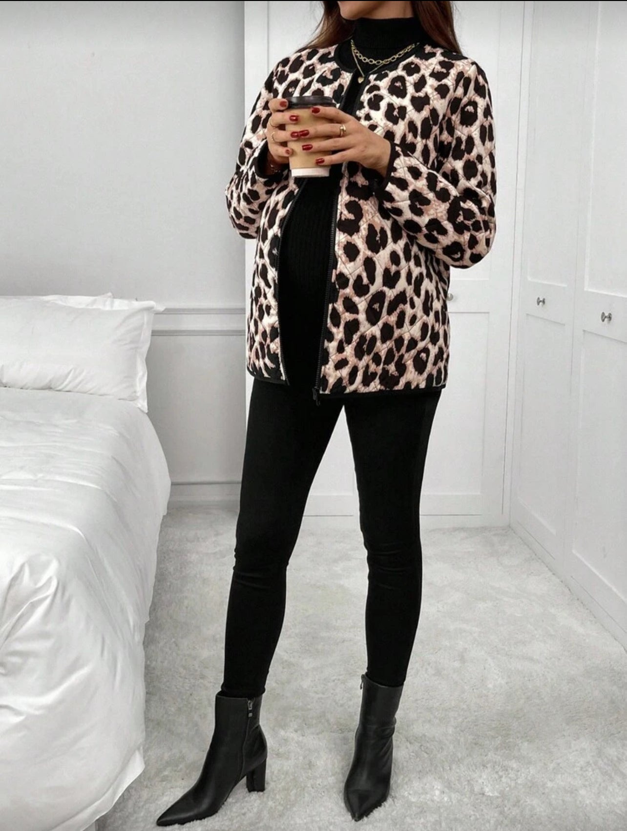 Maternity Leopard Print 3-In-1 Fashionable Winter Coat + Maternity Jacket + Baby Carrier Coat