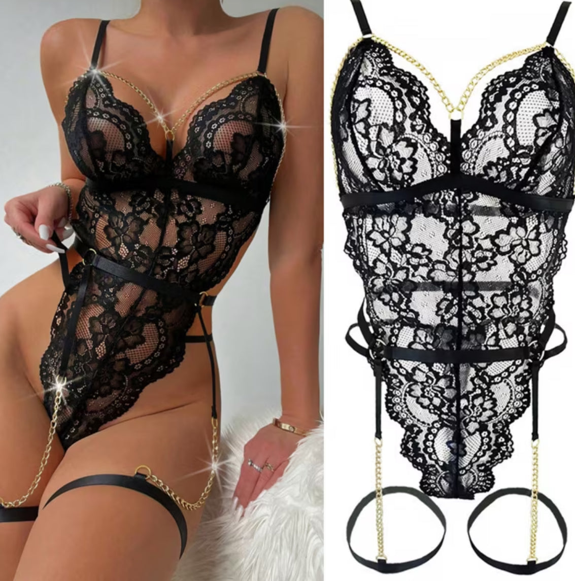 Women's “Lace Chain and Garter” One Piece Sexy Body Shaping Lingerie  