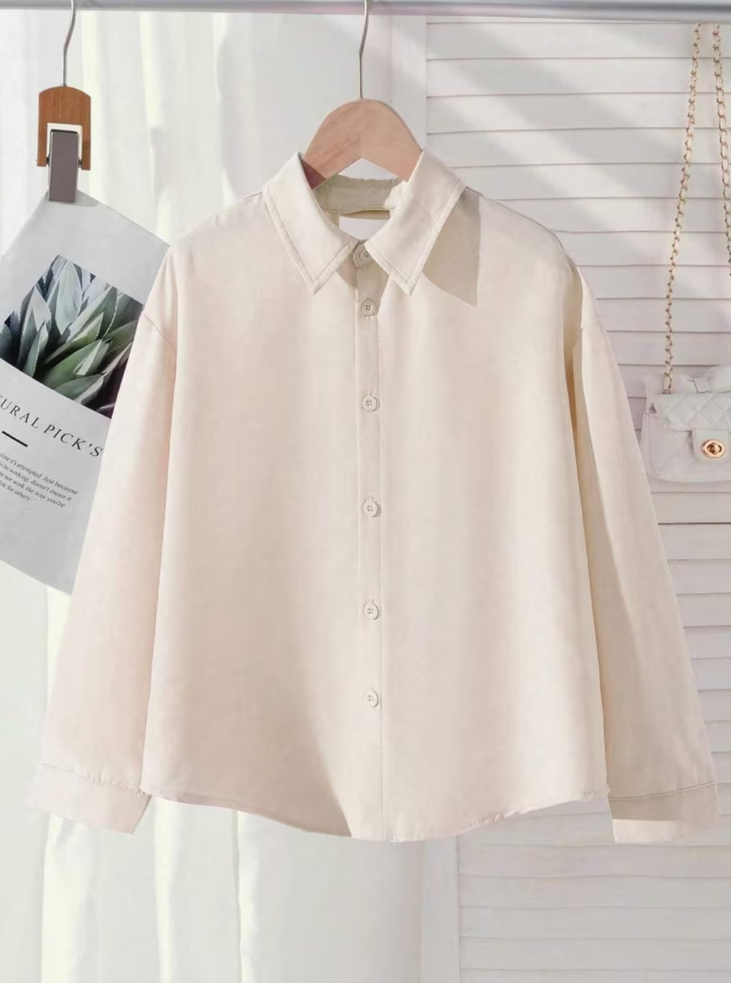 Girls' Long Sleeve Blouse with Hollow-Out Back & Decorative Bow 