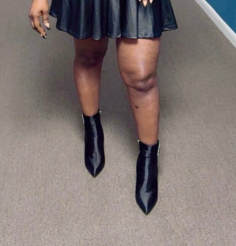 “Rhinestone Buckle” Ankle Suede Boots Pointed Toe & Slim High Heel