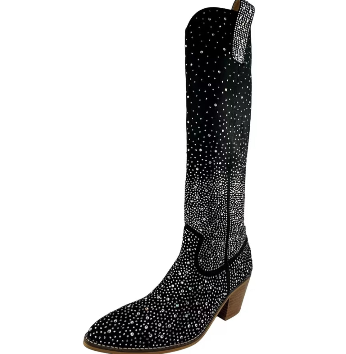 Crystal’s Encrusted Women's Western Cowboy Knee-High Boots + Side Zipper 