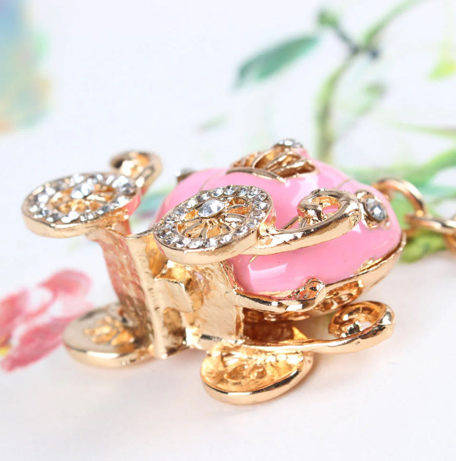 “Cinderella” Enchanting Diamond Inlaid Pumpkin Carriage Pendant with Number Plate Keychain