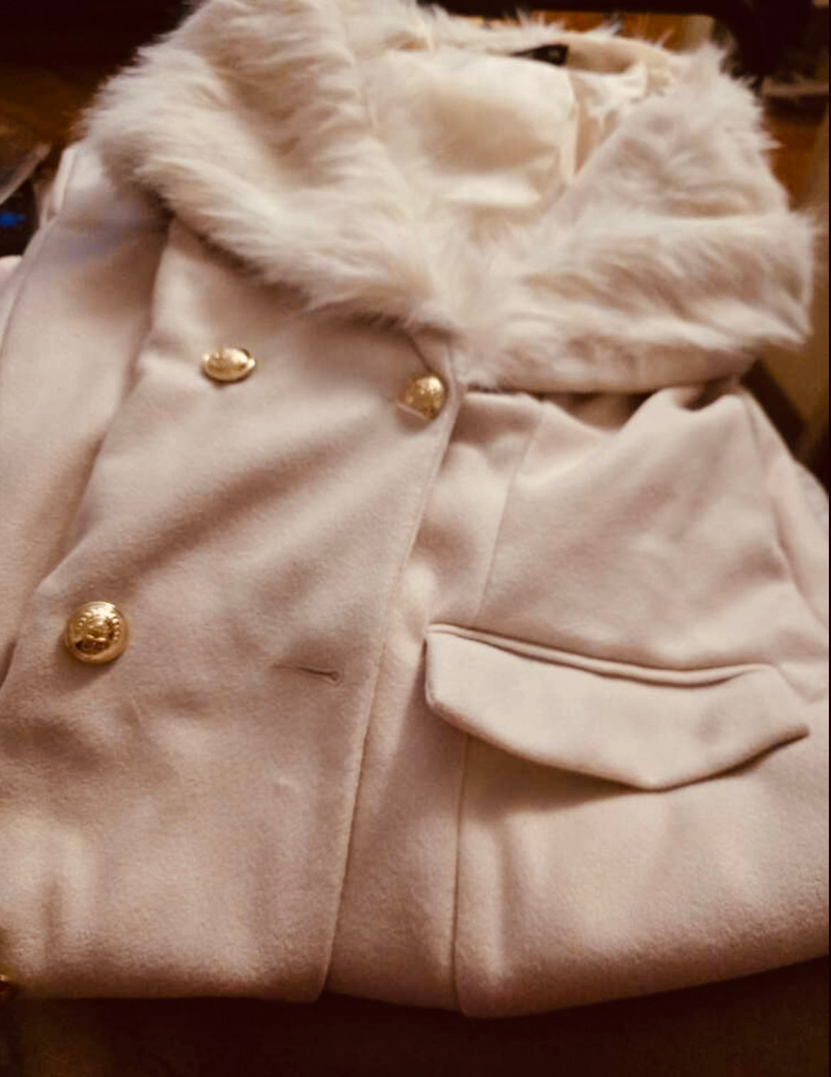 Sophisticated Beige Woven Faux Fur Overcoats with Gold Button Pockets Up To 4XL