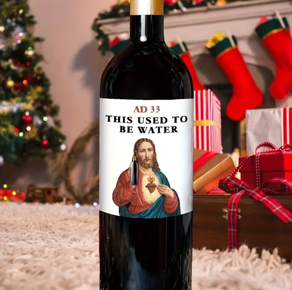 4pcs Durable Vinyl Stickers - Humorous Wine Bottle Labels - "This Used to Be Water" 