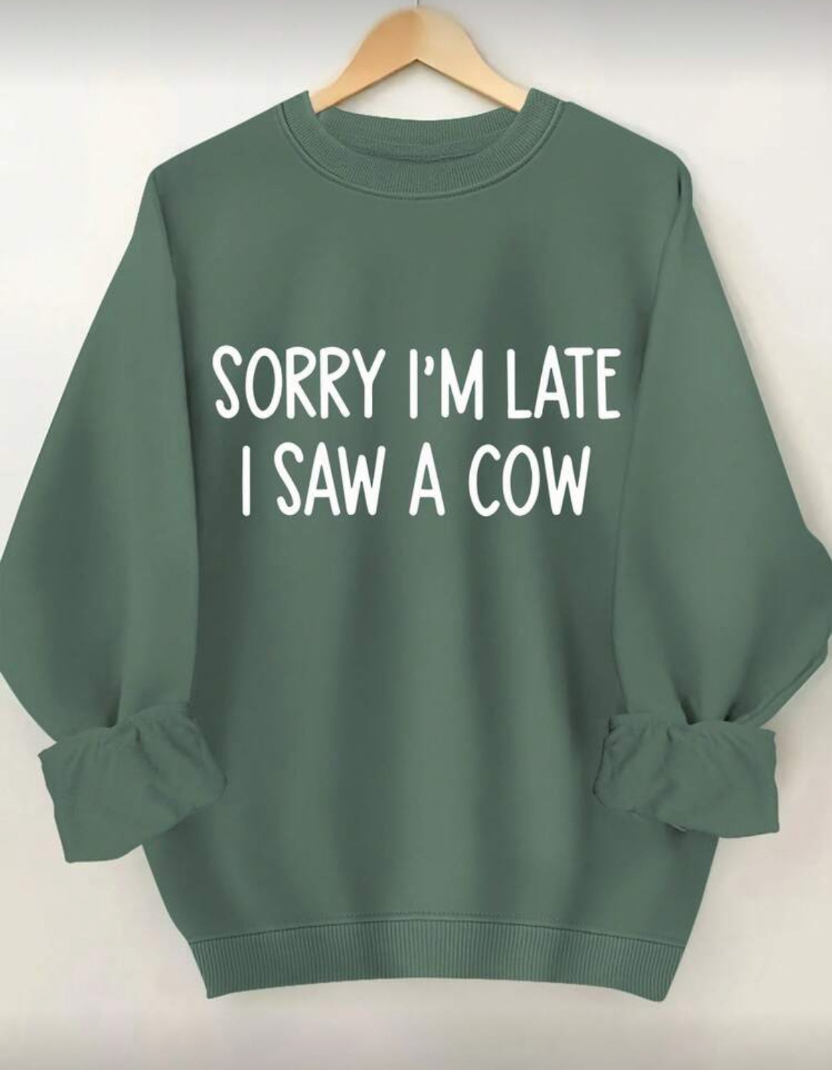 Women's Sweatshirt - 'Sorry I'm Late, I Saw A Cow’ Loose Round Neck Casual Style 