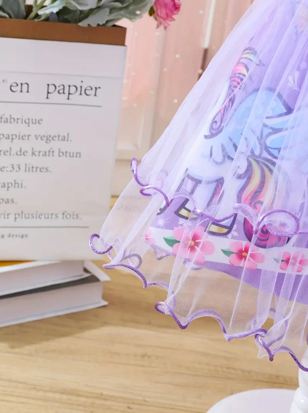 Girls Unicorm Dress Petal Sleeves, Mesh Detail, Knee-Length with Bow Accent 🦄