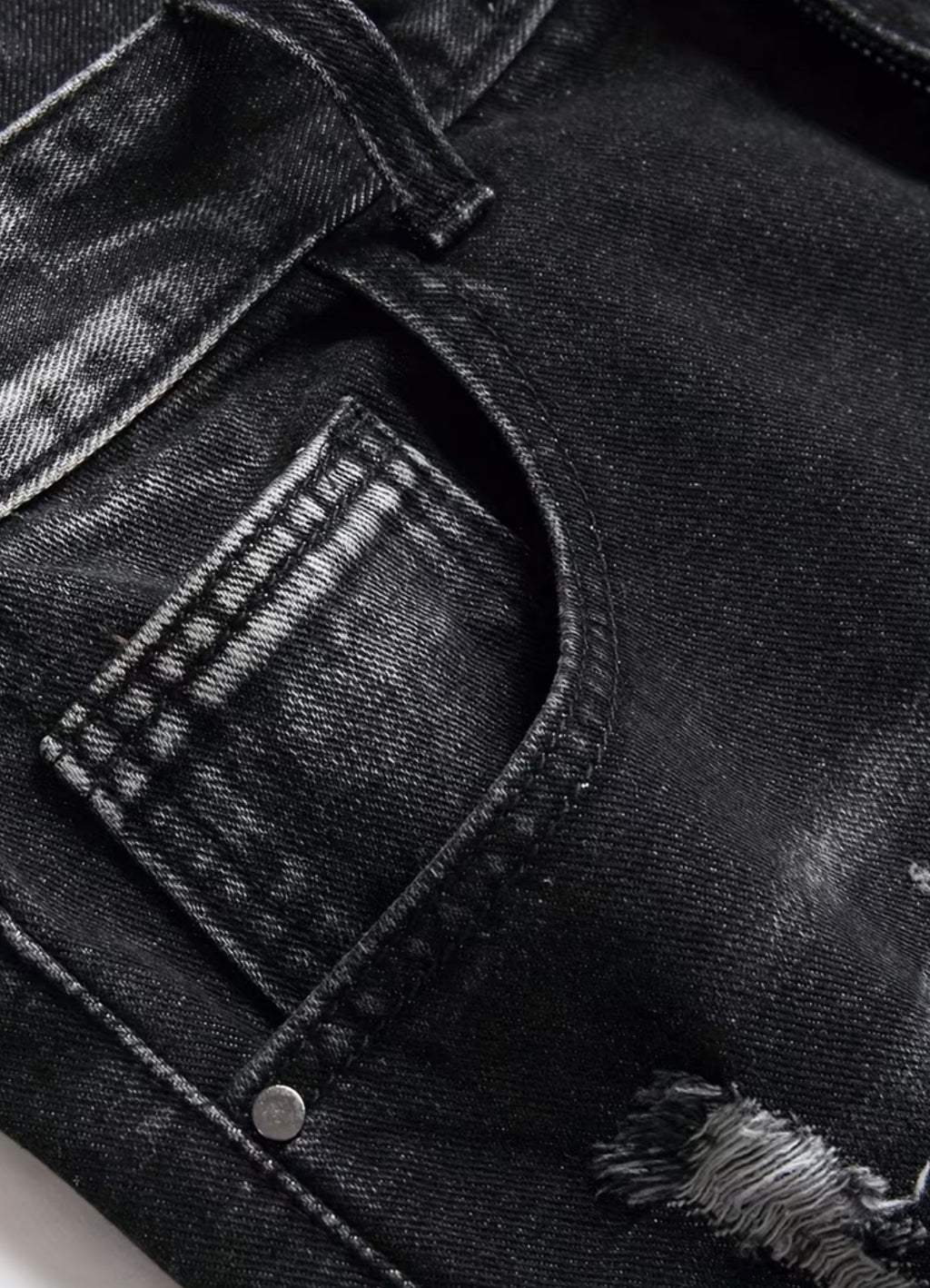 Teens’ Ripped Washed Jeans American Retro Straight-Leg