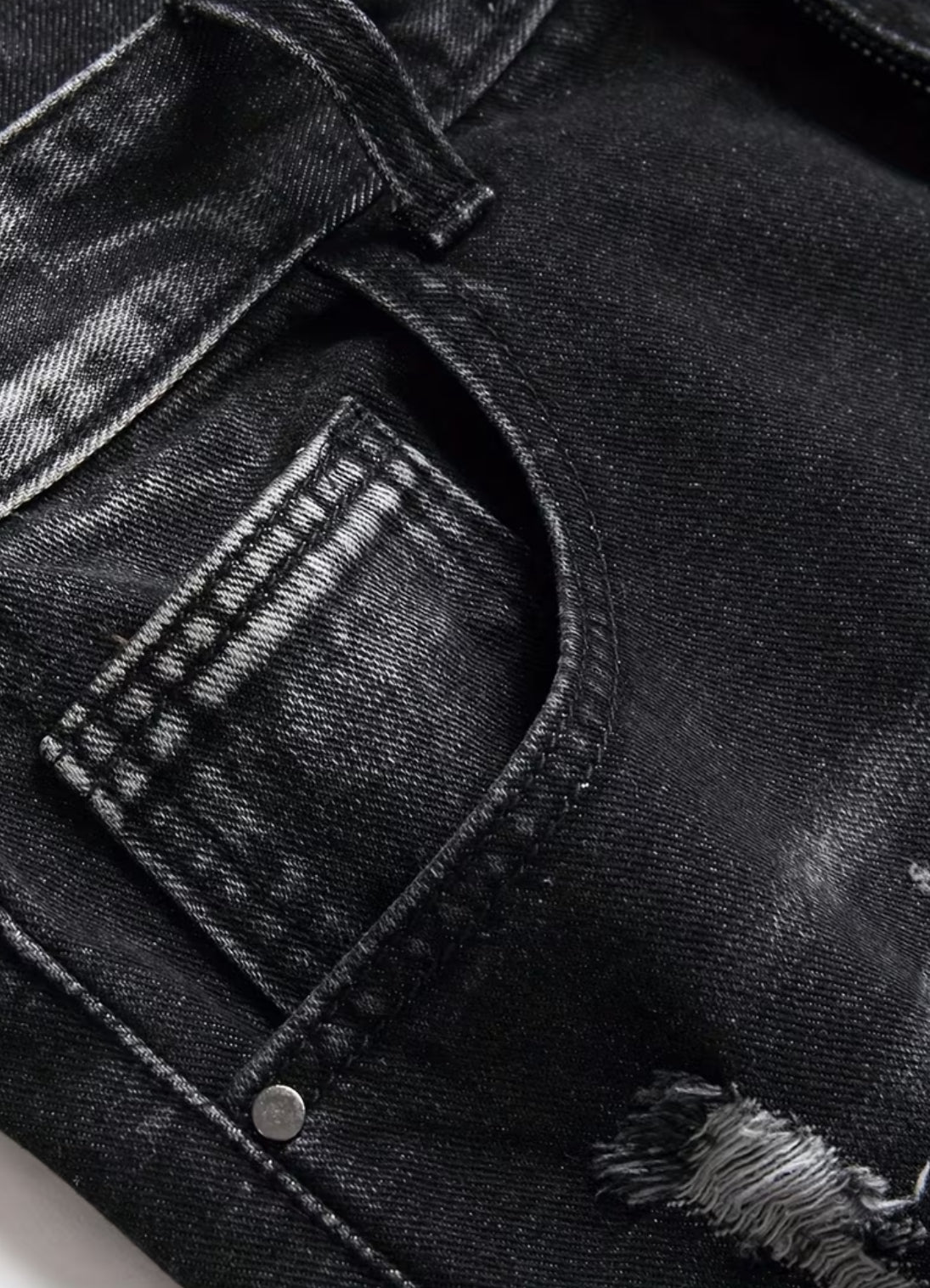 Teens’ Ripped Washed Jeans American Retro Straight-Leg