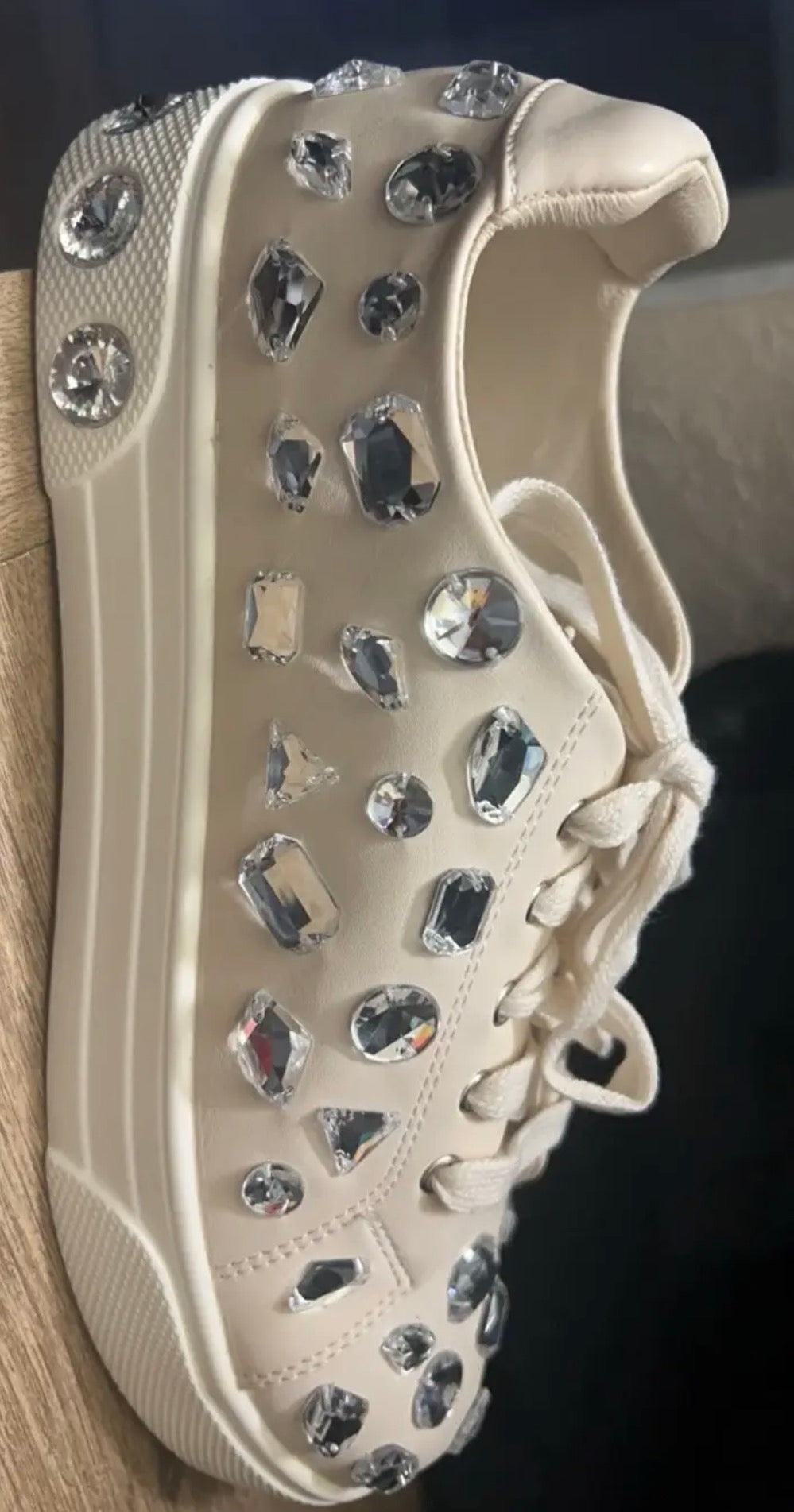 Women's Rhinestone Embellished Lace-Up Low Top Platform Non-Slip Sneakers