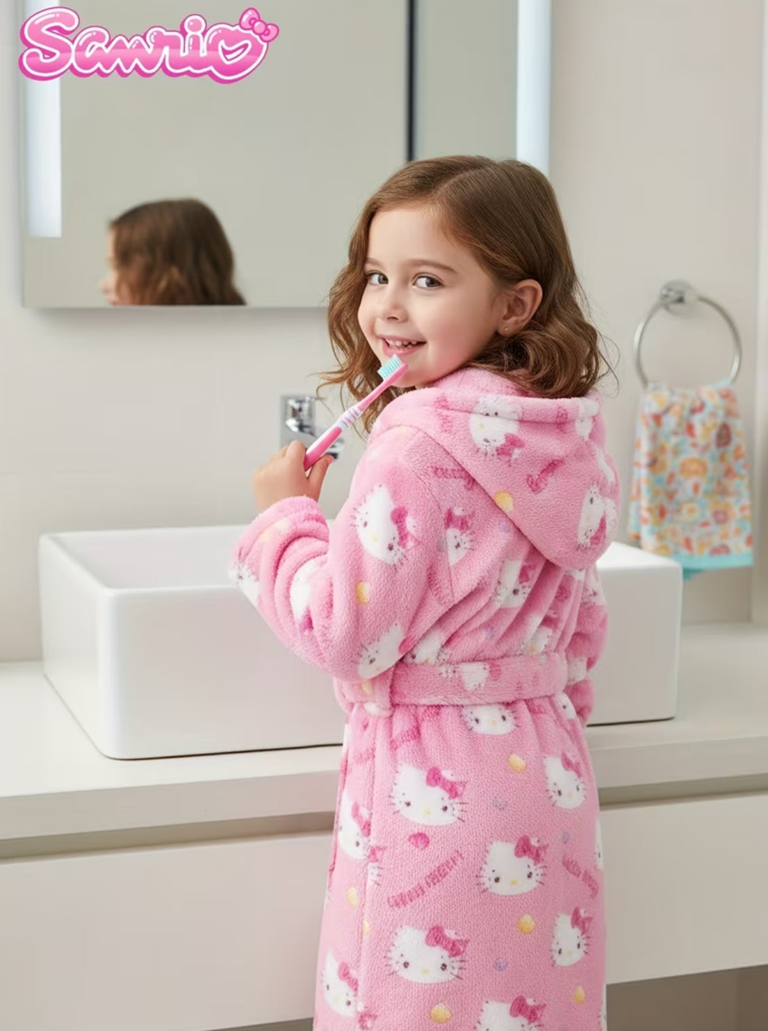 “Hello Kitty” Children’s Hooded Belted Flannel Robe Robe