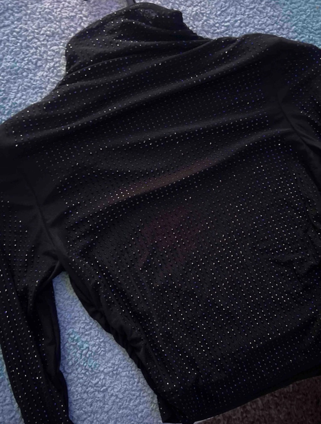 Gray Fashion Wear, Sparkling Rhinestone Decor- Fitted Sheer Mesh Crop Top