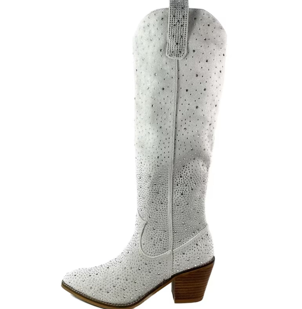 Crystal’s Encrusted Women's Western Cowboy Knee-High Boots + Side Zipper 