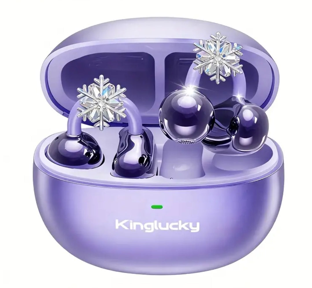 “Wireless Clip-on Earbuds” With Detachable Synthetic Gemstonestone Earrings