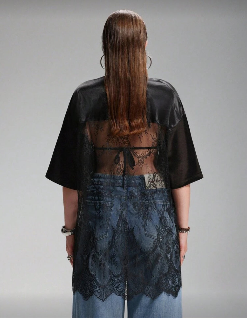 "CALIFORNIA 01" Posh Plus Oversized Studded Sheer Lace and Mesh Football Jersey