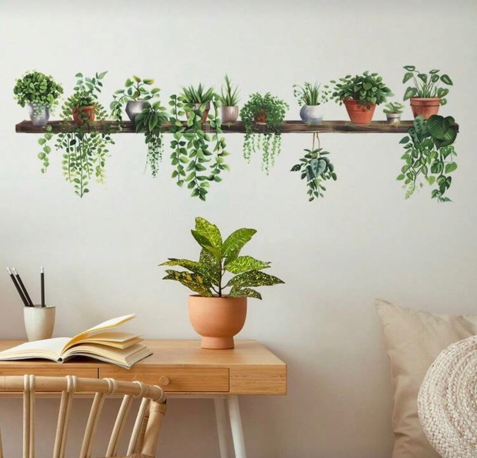 1pc Vinal Fresh Potted Green Plants & Vine Wall Decal Sticker