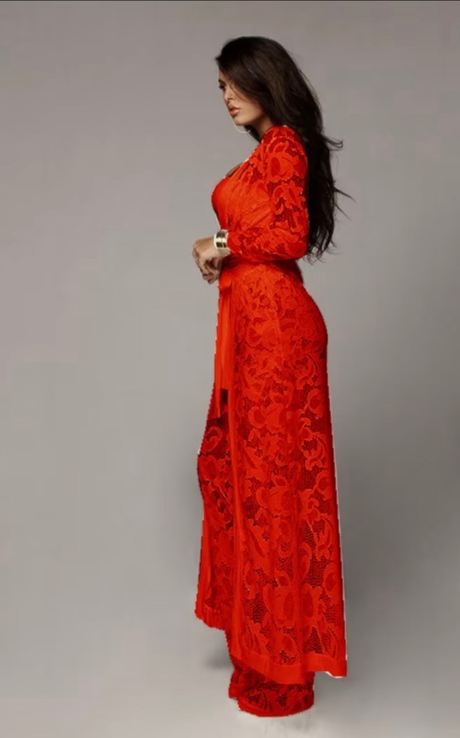 Versatile 3pcs Set - Elegant Wide-Leg Pantsuit Ensemble with Lace Detailing