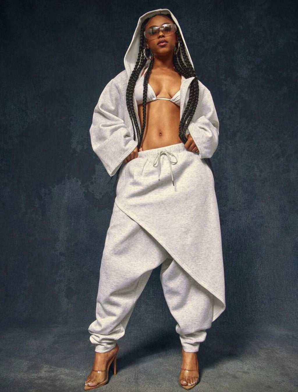 Avant-Garde Wrap-Style Overlay Front Streetwear Sweatpants 2 Pcs Set