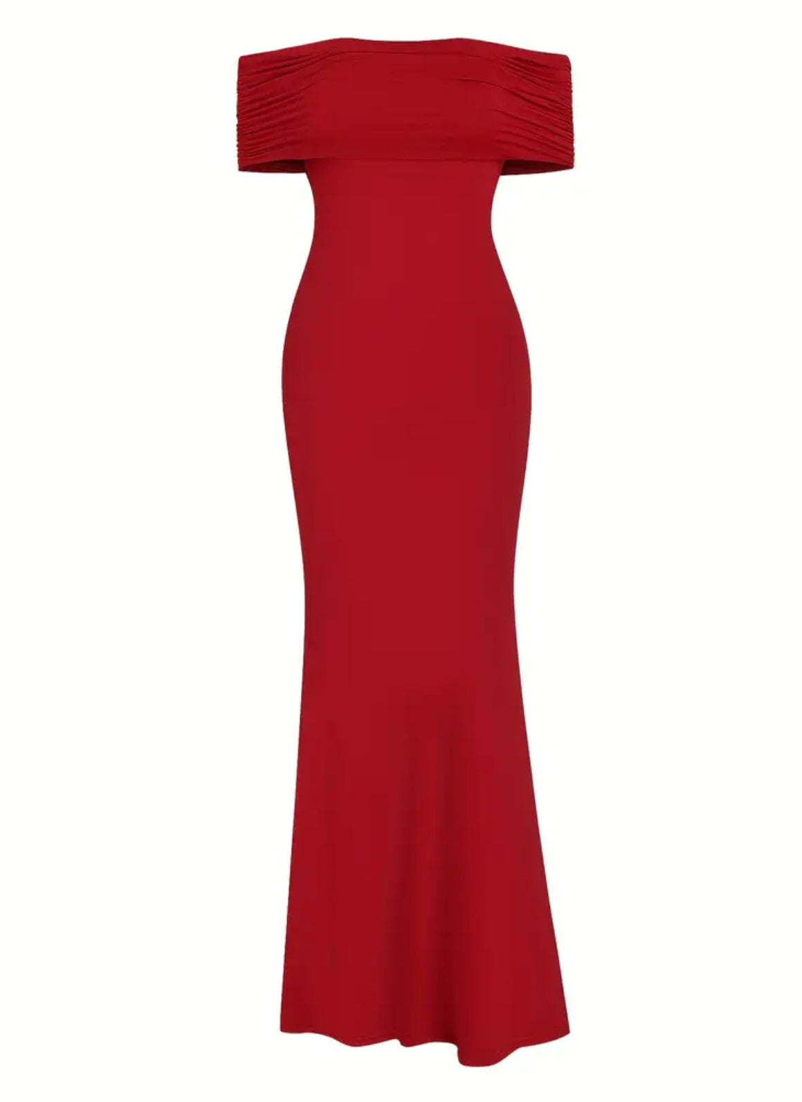 Backless Maxi Dress Elegant Off-Shoulder Stretchy Subtle Ruche Detail