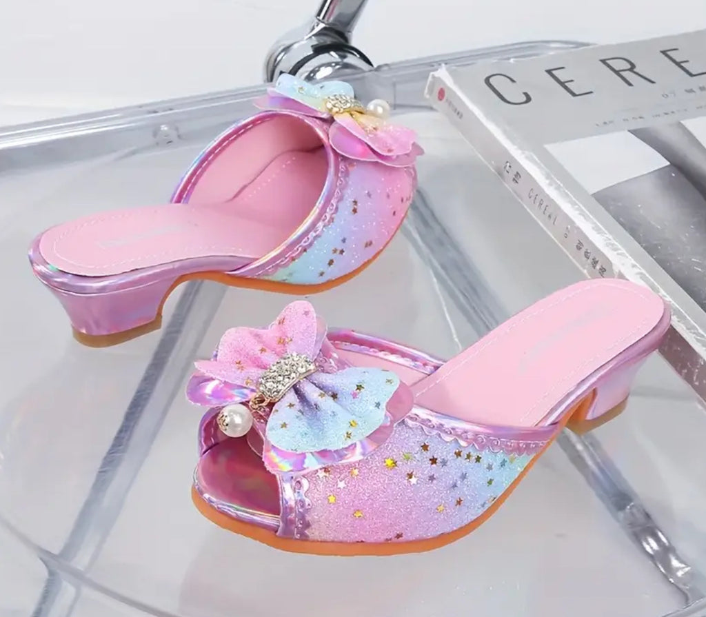 Girls Boujee Rainbow High-Heeled Sandals Bow Princess Design