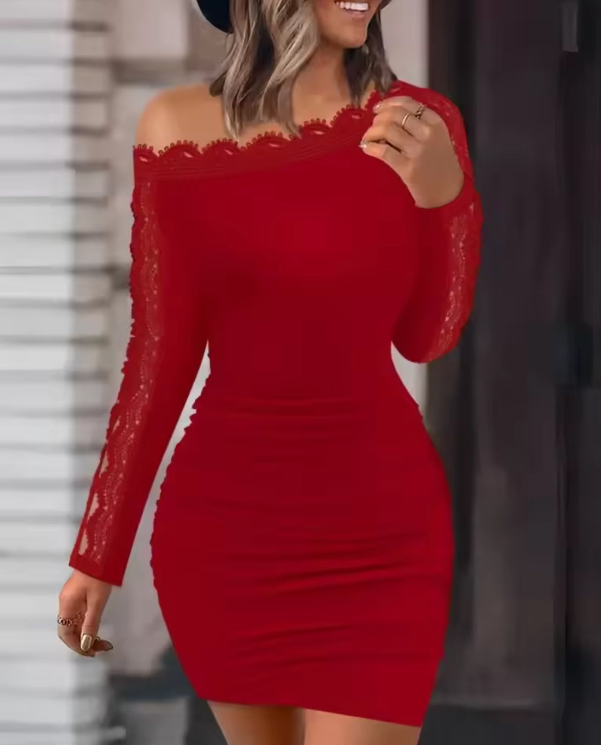 Body-Con Off Shoulder Asymmetrical Long Sleeve Cocktail Dress