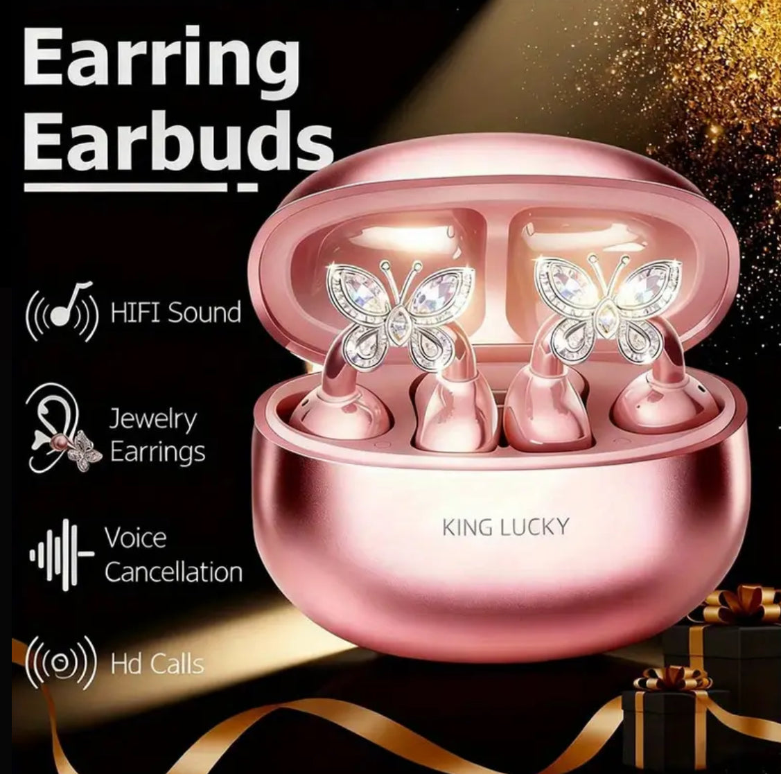 “Wireless Clip-on Earbuds” With Detachable Synthetic Gemstonestone Earrings