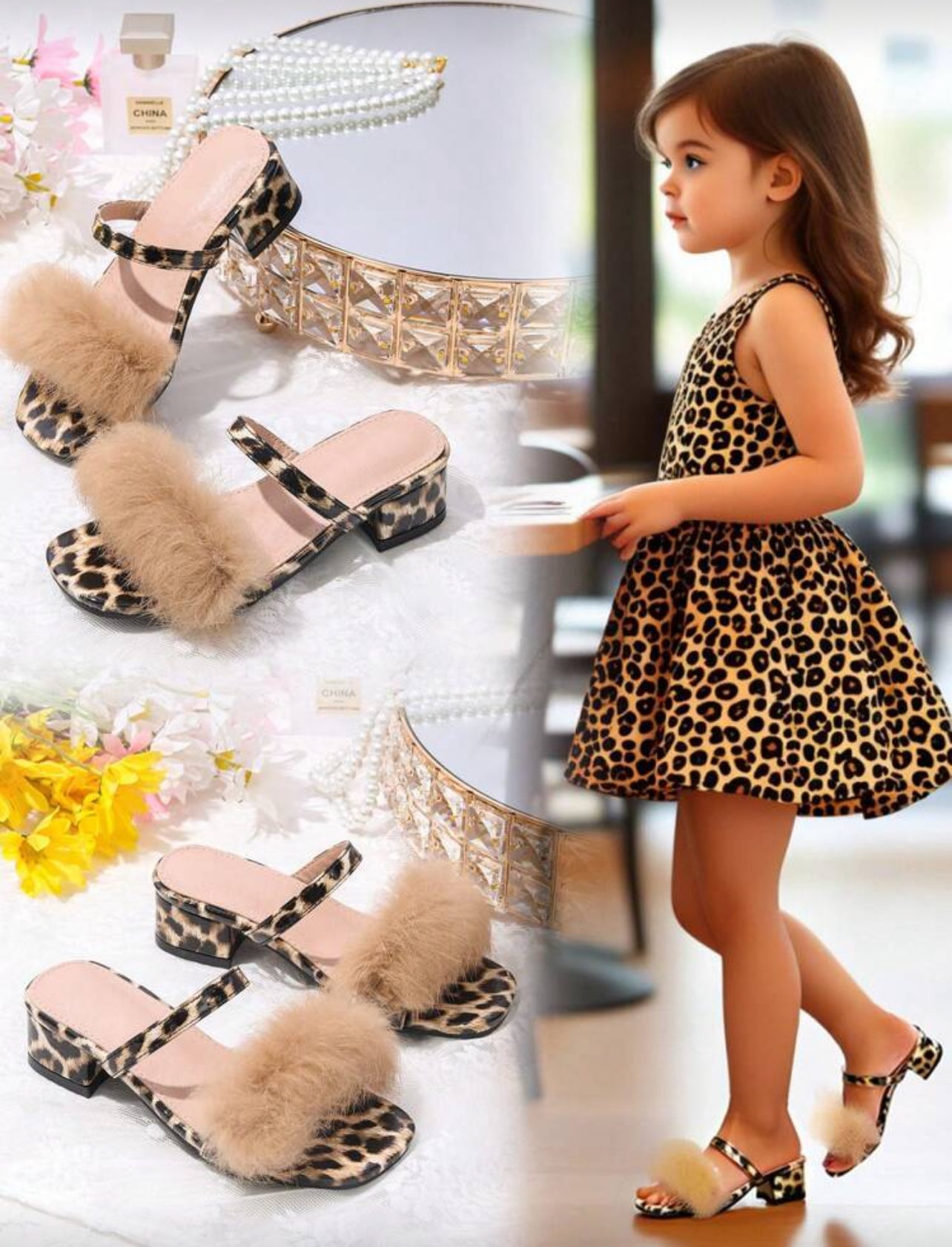 Girls Fluffy Fashion Sandals Elegant And Fashionable Chunky Heel Sandals