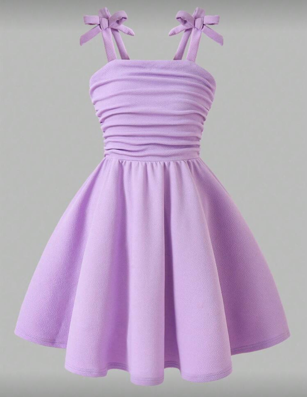 Tween Girl Bow Strap Ruched Fashionable Dress