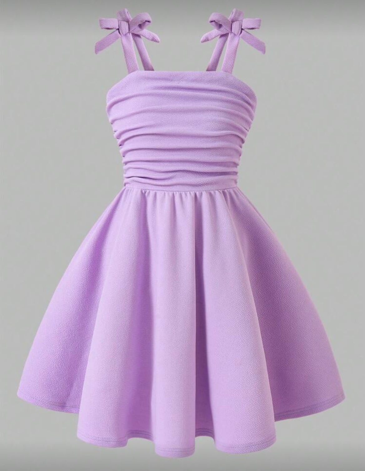 Tween Girl Bow Strap Ruched Fashionable Dress