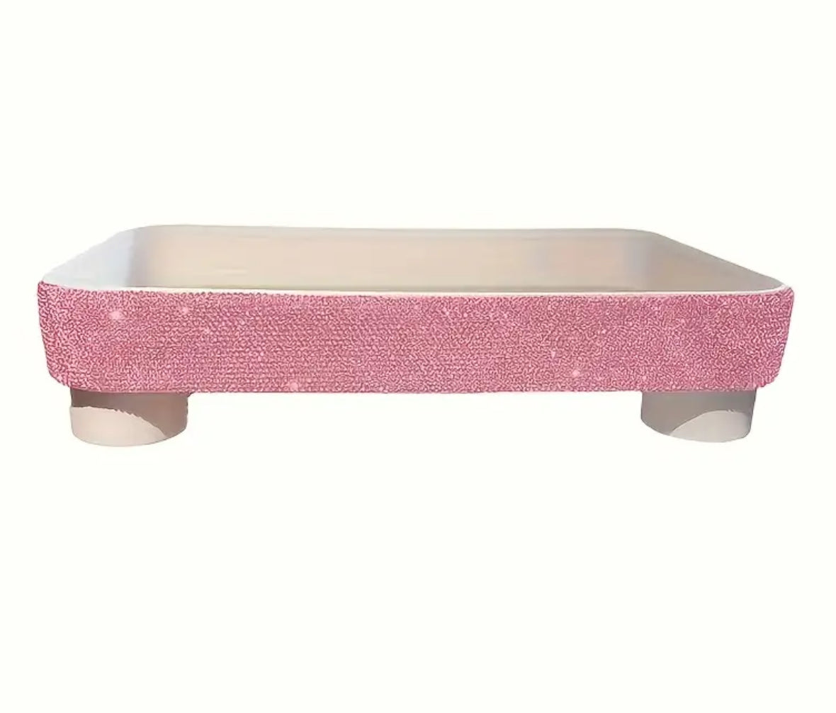 1pc Sparkling Faux Diamond Tray, Decorative Cosmetic & Jewelry Storage Organizer