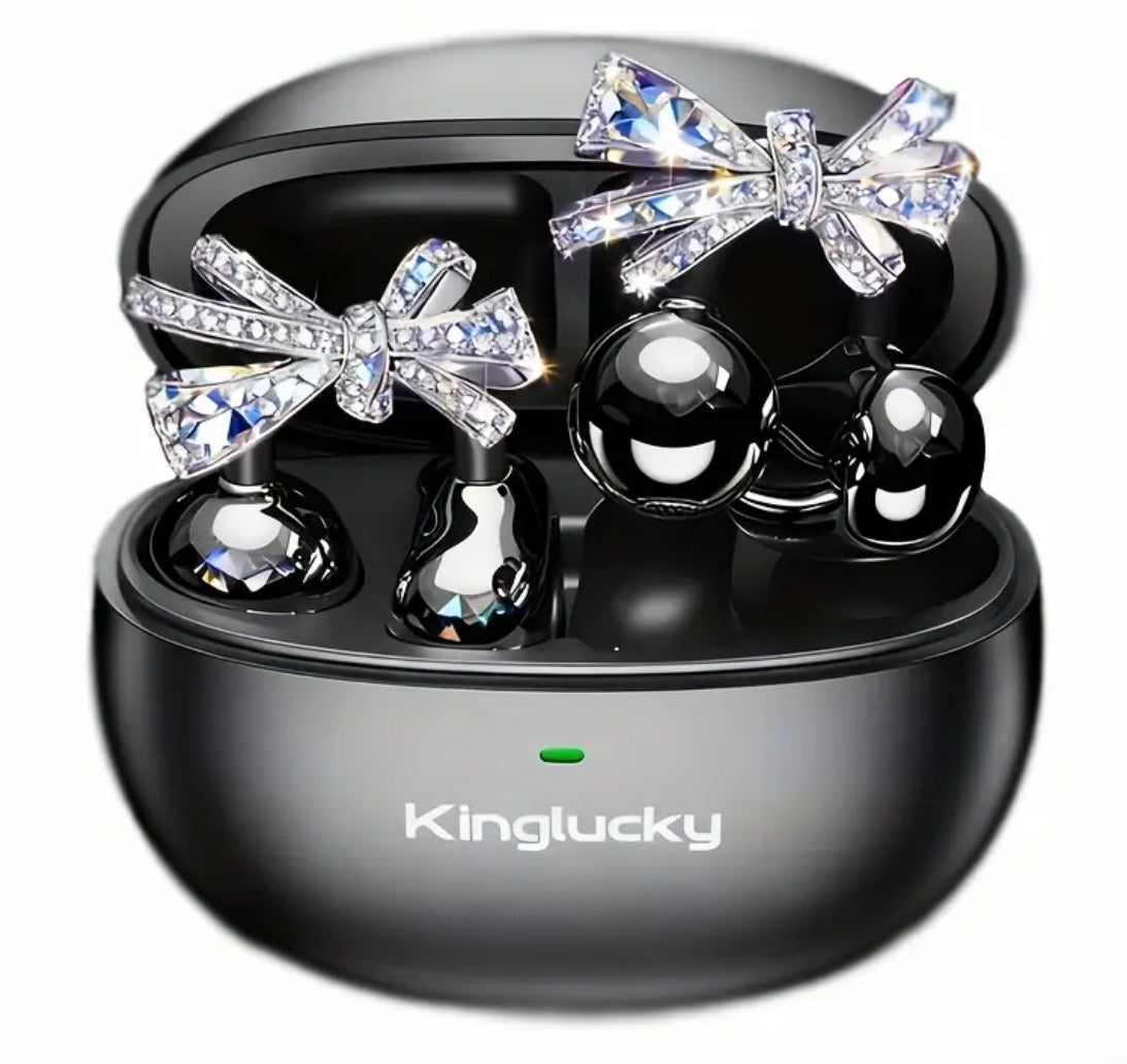 “Wireless Clip-on Earbuds” With Detachable Synthetic Gemstonestone Earrings