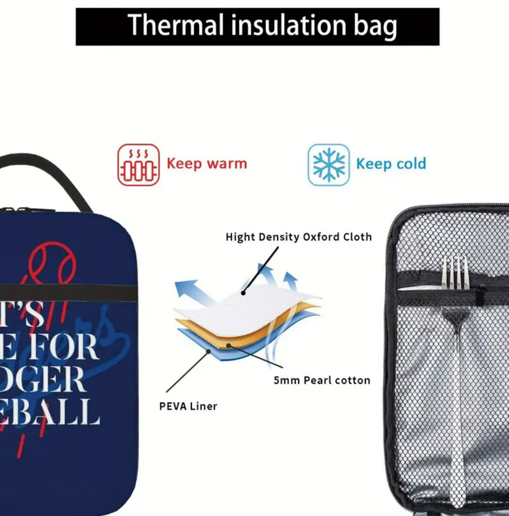 "It's Time for Dodger Baseball" Sports Fan Insulated Thermal Bag - Durable Insulation