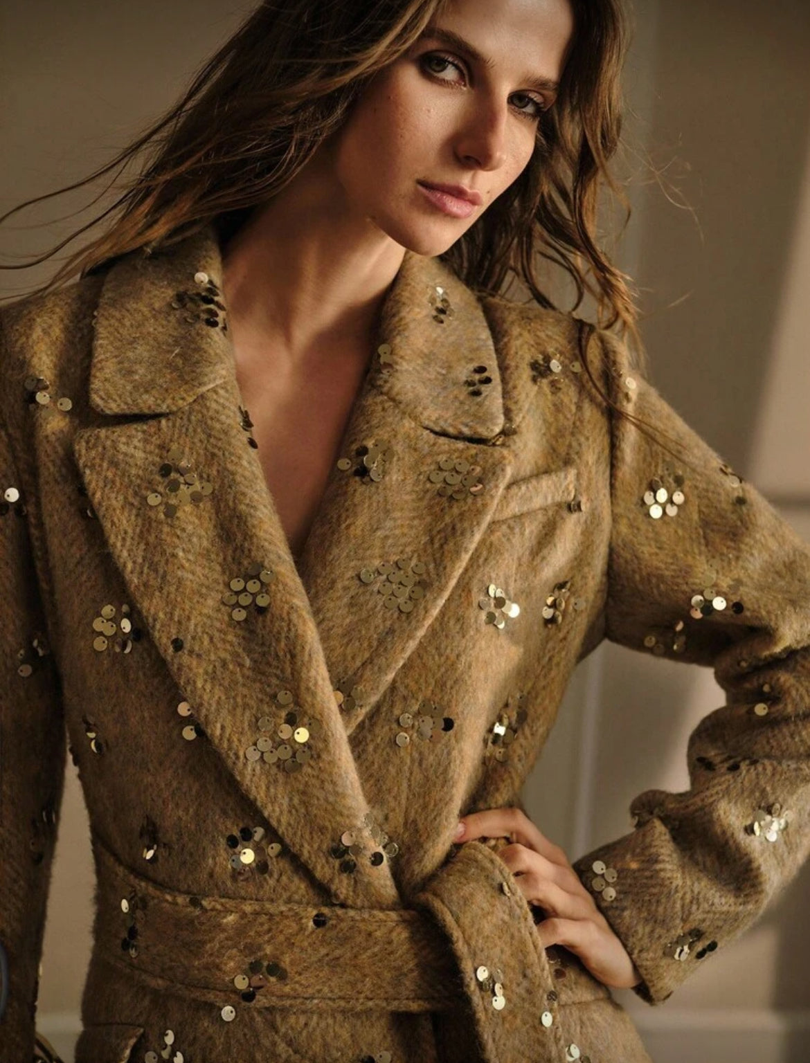 “Giselle” Sequin Embellished High-End Thick Overcoat