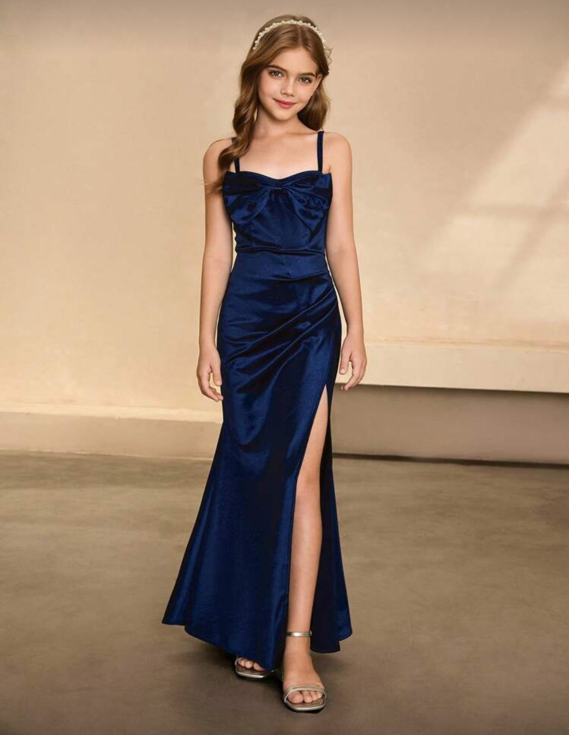 “Fashion” Tween Dress Satin Shimmer Finish & Bow Accents
