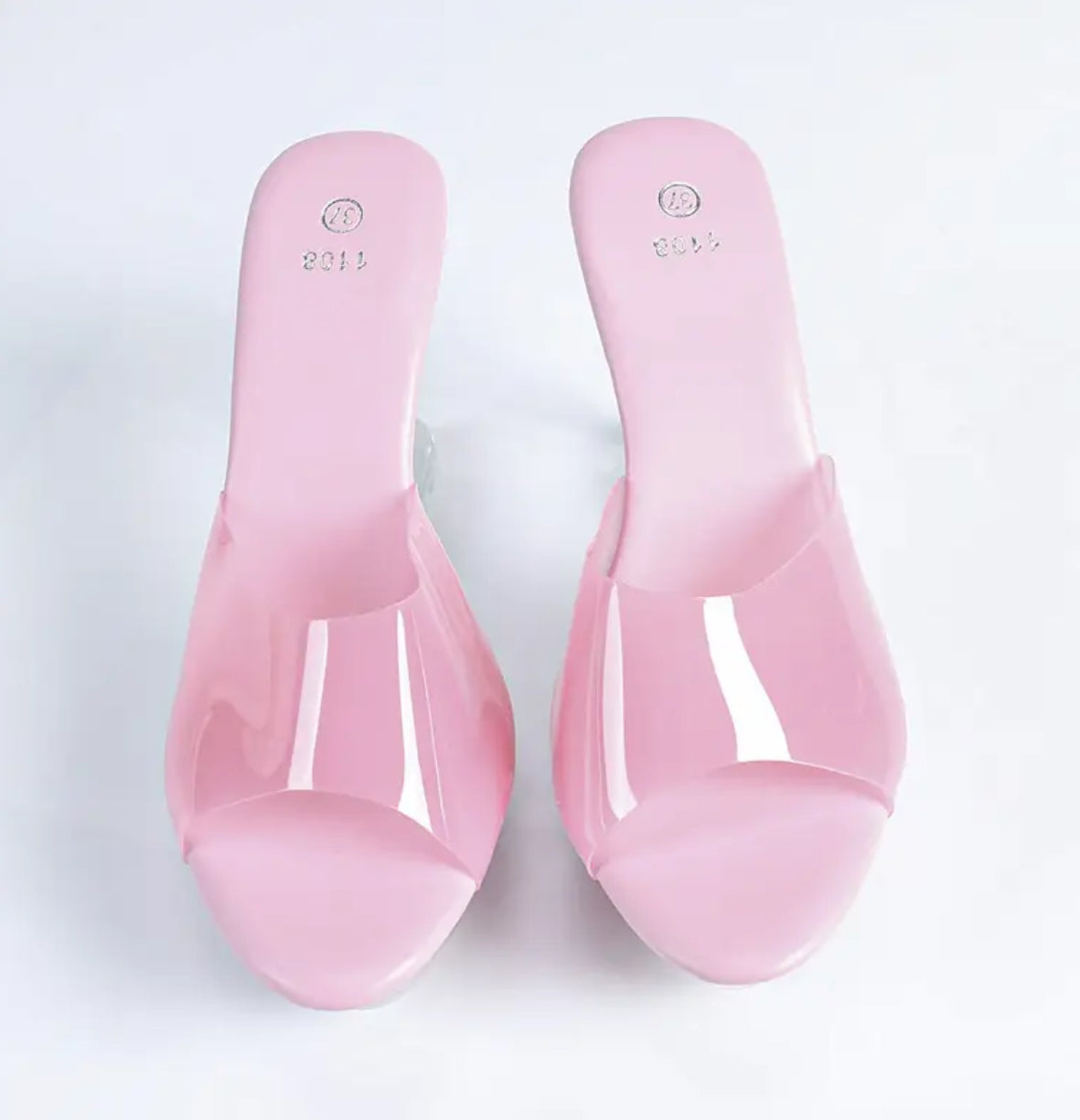 Women’s Clear Wedge Sandals - Thick Clear Platform Heel, Pink Rose Accents