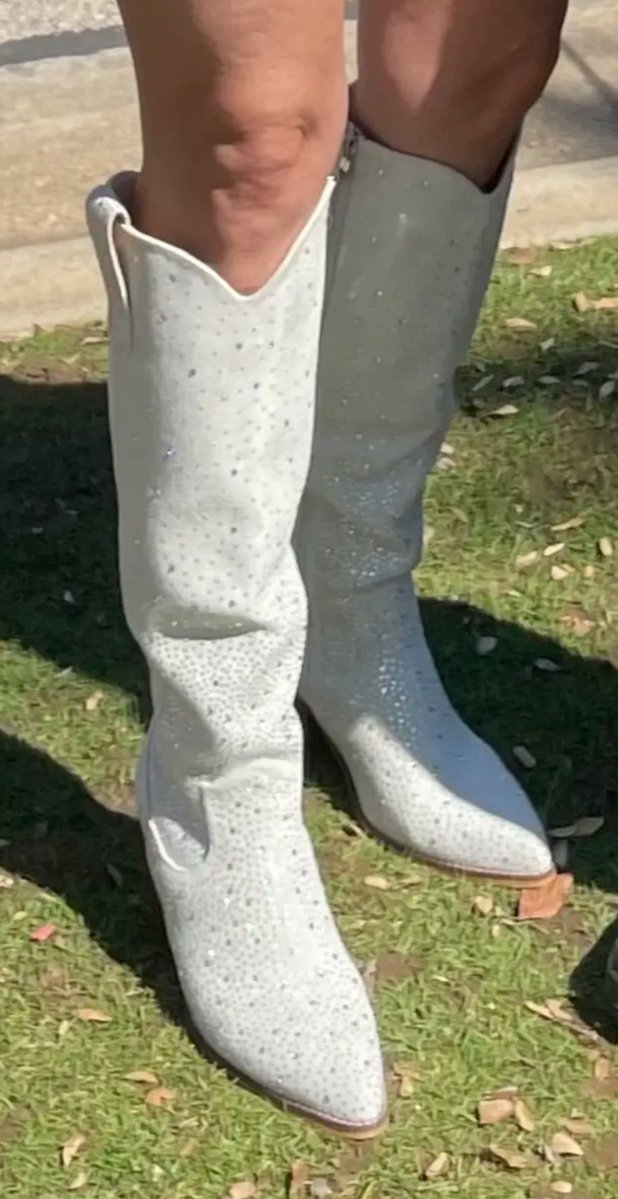 Crystal’s Encrusted Women's Western Cowboy Knee-High Boots + Side Zipper 