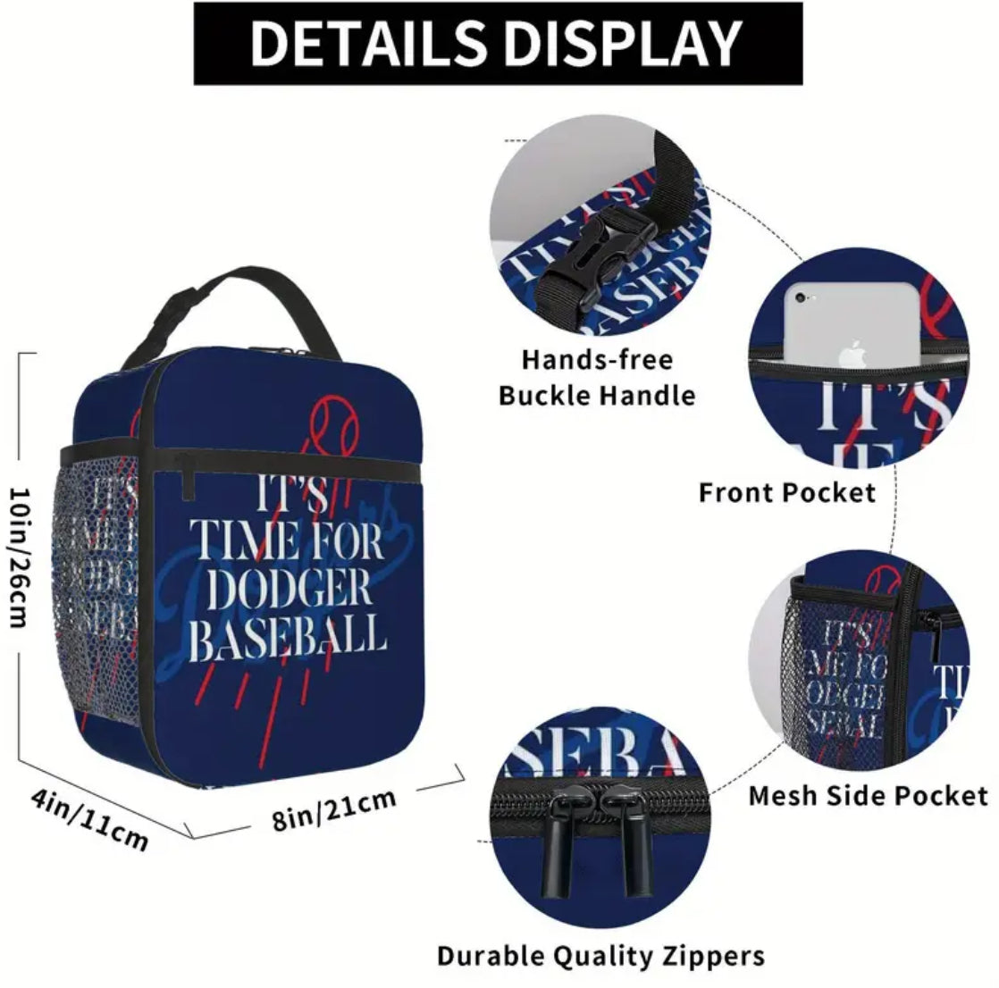 "It's Time for Dodger Baseball" Sports Fan Insulated Thermal Bag - Durable Insulation