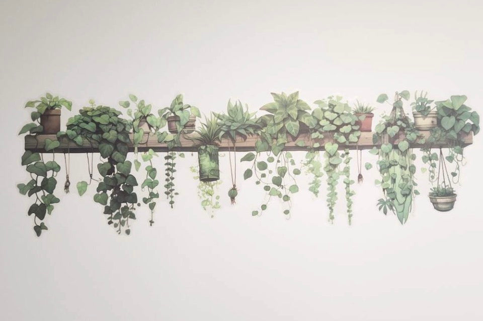 1pc Vinal Fresh Potted Green Plants & Vine Wall Decal Sticker