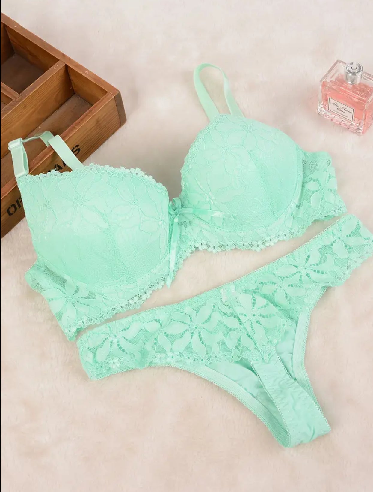 Intricate Luxury Floral Design Non-See-Through Push-Up Bra & Matching Thong Set