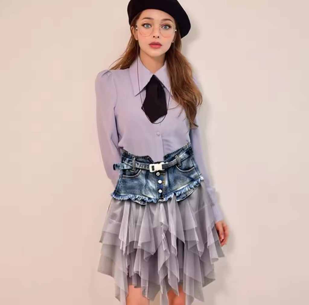 Women’s ‘COUNTRY 🌾 WHIMSICAL’ Tulle & Denim Skirt