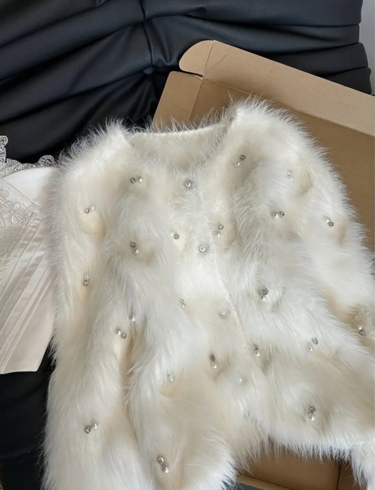 Luxury Pure White Beaded Women's Sweater Jacket